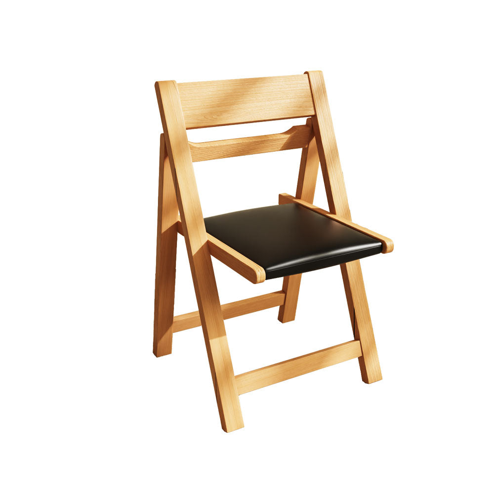 4PCS Folding Chair Solid Wood with Black Leather Seat Space-Saving Durable Elegant Design