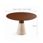 Load image into Gallery viewer, Modern Round Dining Table with Walnut Veneer Top &amp; Travertine-Inspired Pedestal Base
