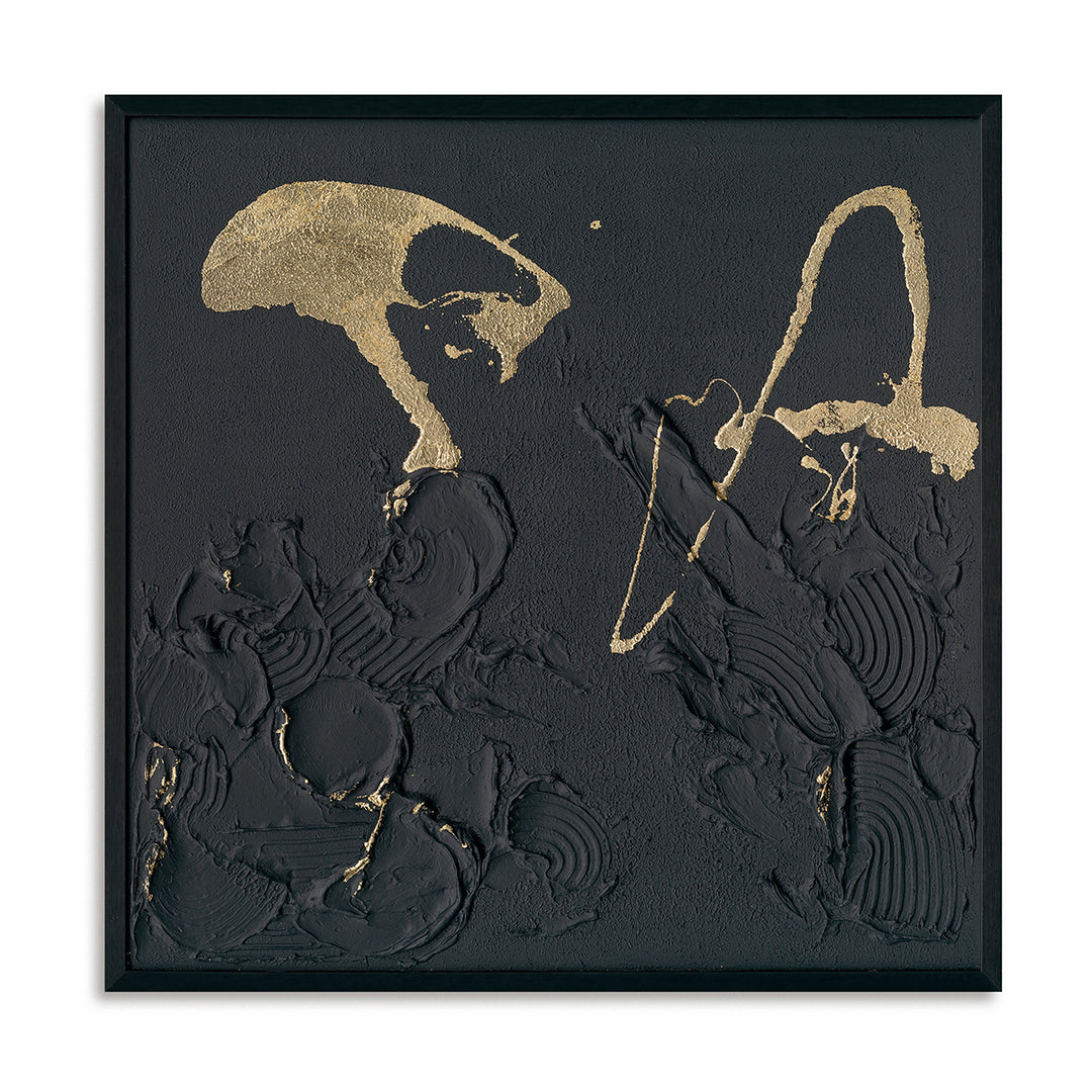 Handmade Abstract Wall Art – Black Textured Painting with Gold Accents