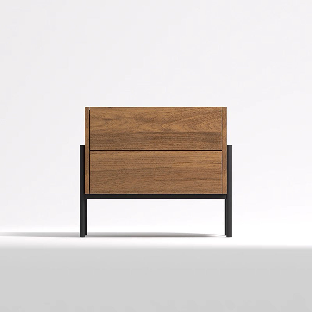 Modern Nightstand with Black Metal Legs Natural Wood Finish & Spacious Drawer
