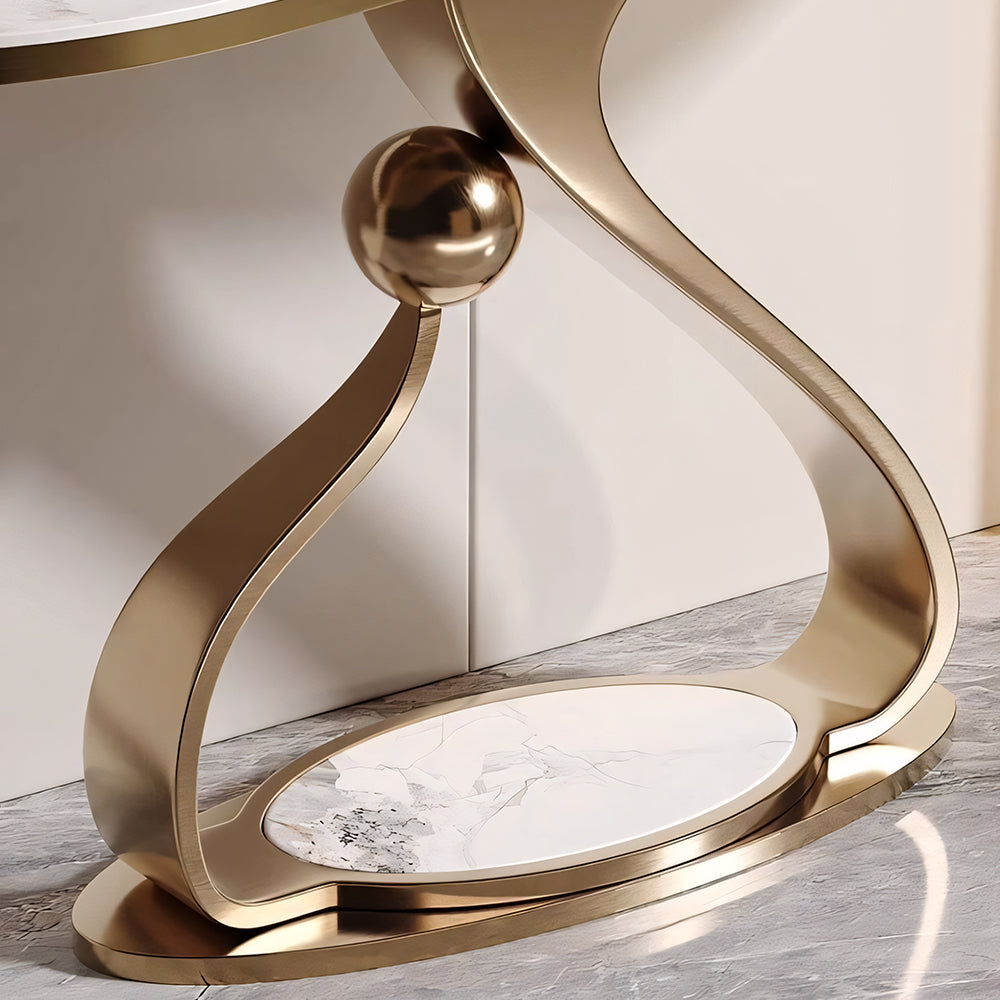 Modern Sintered Stone Entryway Console Table with Gold Sculptural Metal Base