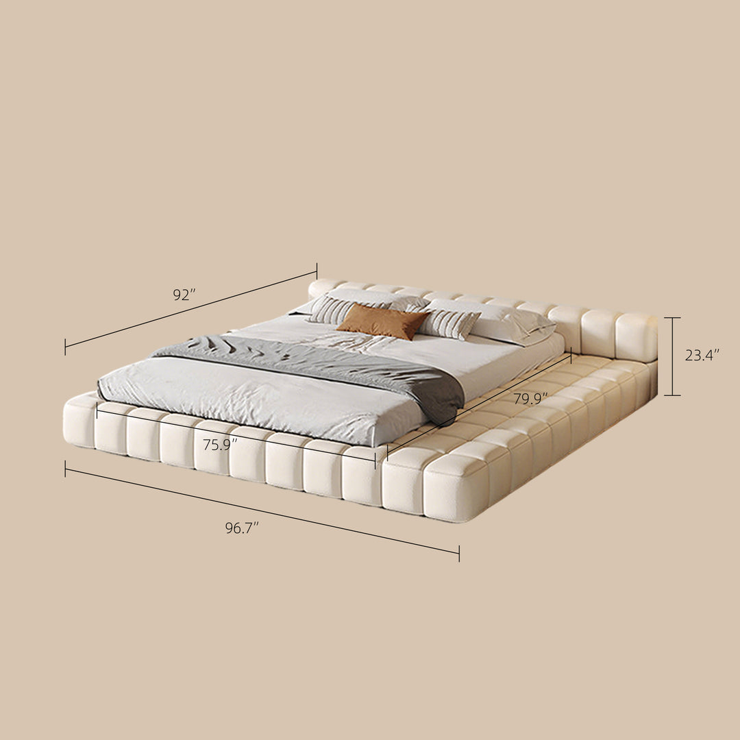 Modern Minimalist Modular Bed with Soft Cushioned Edges Ultra-Fiber Leather Steel-Wood Slatted Frame