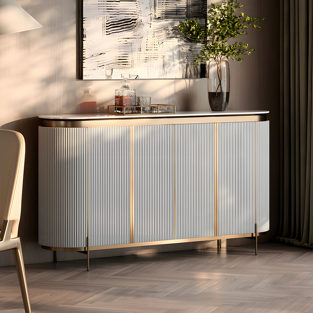 58.5" Elegant and Modern White and Gold Sideboard Cabinet with Ample Storage
