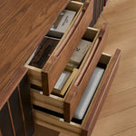 Load image into Gallery viewer, 70.87&quot; Mid-Century Fluted TV Console Natural Red Oak Vintage Style Ample Storage
