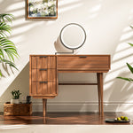 Load image into Gallery viewer, 39&#39;&#39;Walnut Dressing Table Round Mirror Multi-Drawer Storage Design
