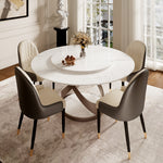 Load image into Gallery viewer, Round Dining Table Lazy Susan Marble Effect Gold X Metal Base Perfect for 4-6 People
