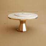 Load image into Gallery viewer, Luxurious Round Dining Table with Lazy Susa Ceramic Top Elegant Gold Accents Conical Base for 4-6 People
