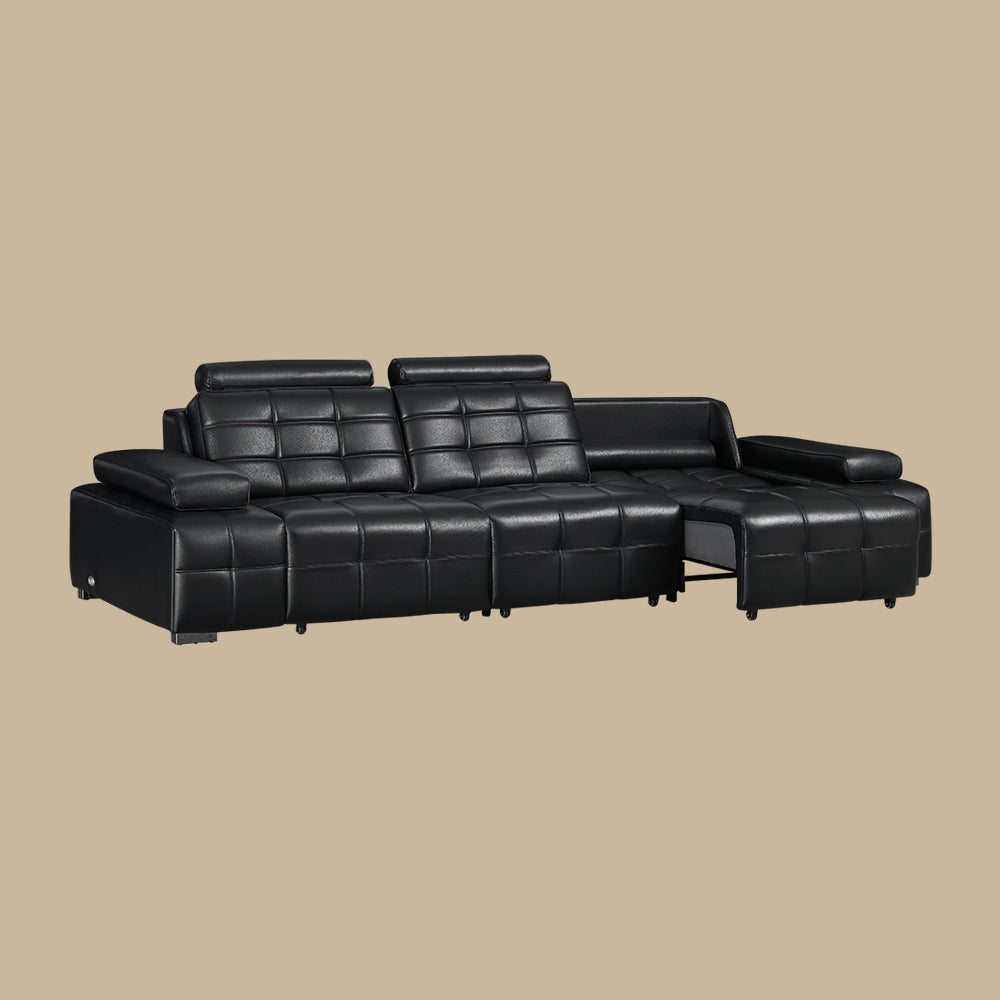 Luxury Sofa Black Genuine Leather Electric Power Recliner with Smart Voice Control for Ultimate Comfort