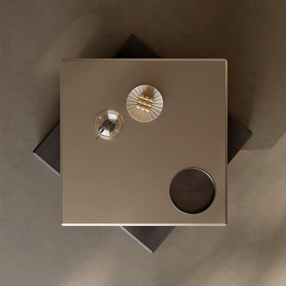 31.2'' Modern Square Coffee Table Rotatable Double Layer Design with Storage Drawer and Display Space