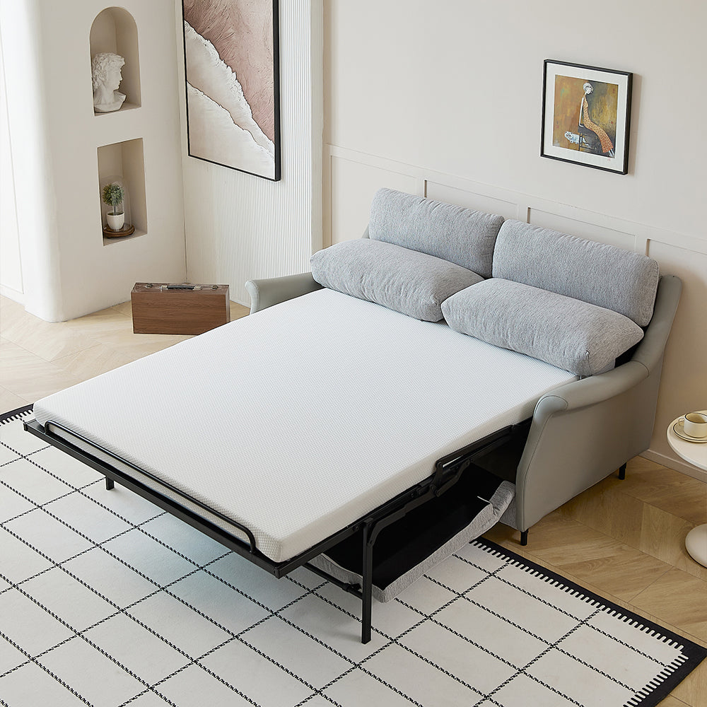 66.9'' Modern Fabric Pull Out Sofa Bed with Mattress Convertible Sleeper Couch with Metal Frame Upholstered Loveseat