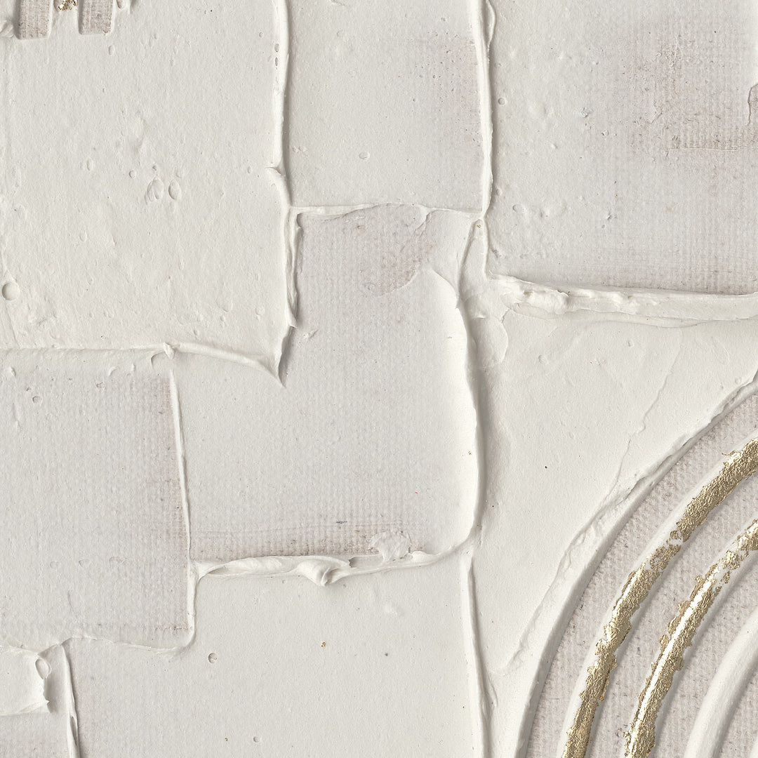 Original hand-painted texture art, merging plaster blocks with golden arcs, minimalist yet full of artistic tension.