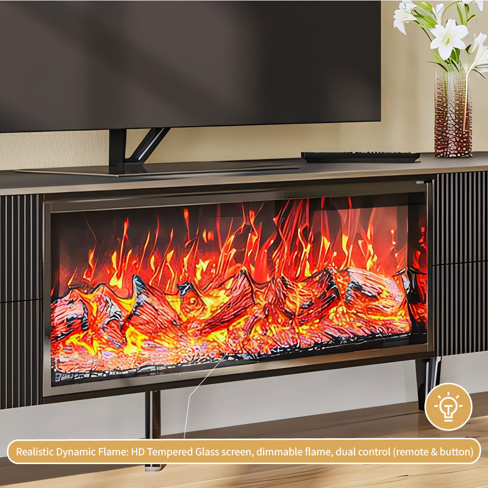 Modern Black Electric Fireplace TV Stand for 65 to 85-inch TVs