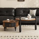 Load image into Gallery viewer, 33.54&quot; Round Nesting Coffee Table Set Water Ripple Glass Walnut Vintage Style Artistic Legs
