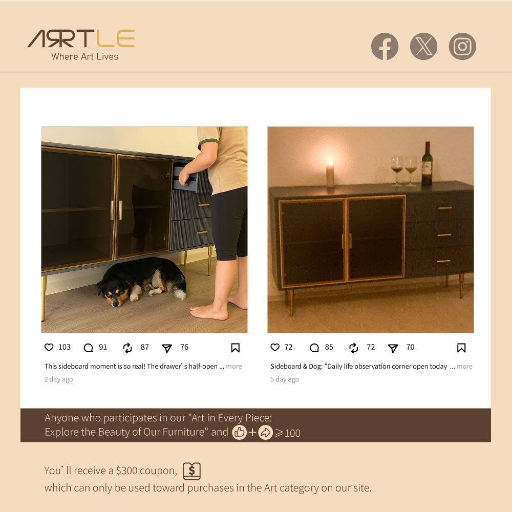 Modern Sideboard Cabinet Marble Top Glass Doors Gold Frame Storage with Drawers