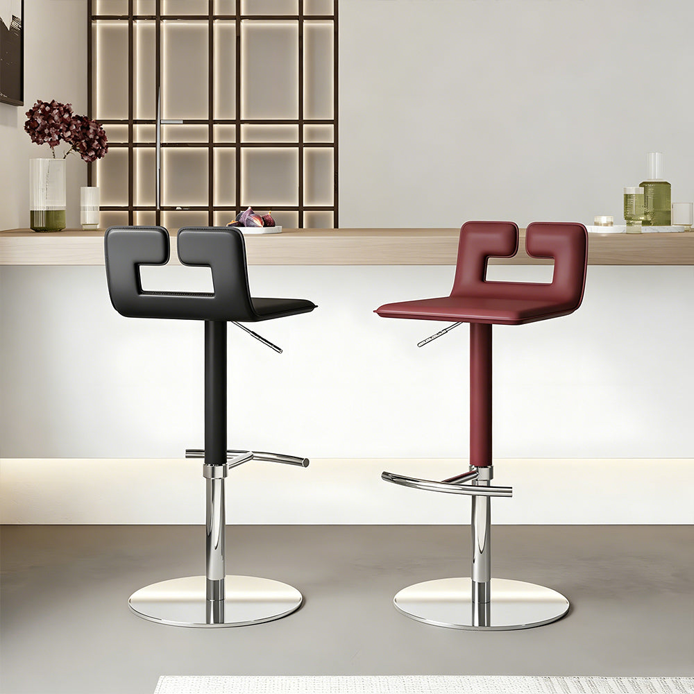 Modern Adjustable Swivel Bar Stool with Cutout Backrest 1 Piece