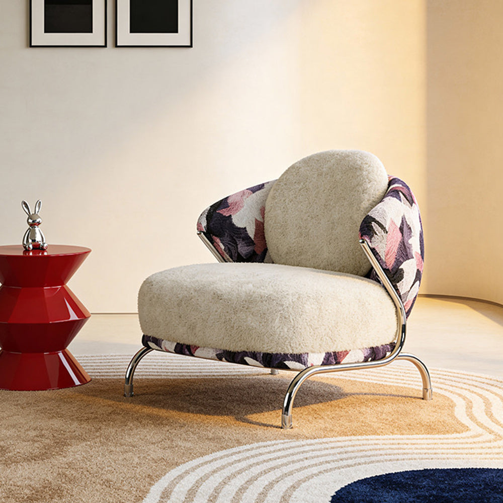Modern Artistic Lounge Chair with Curved Back and Pattern Upholstered Accent Design