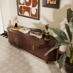 Load image into Gallery viewer, 70.2&#39;&#39; Walnut Curved TV Stand Vertical Textured Design with Metal Handles
