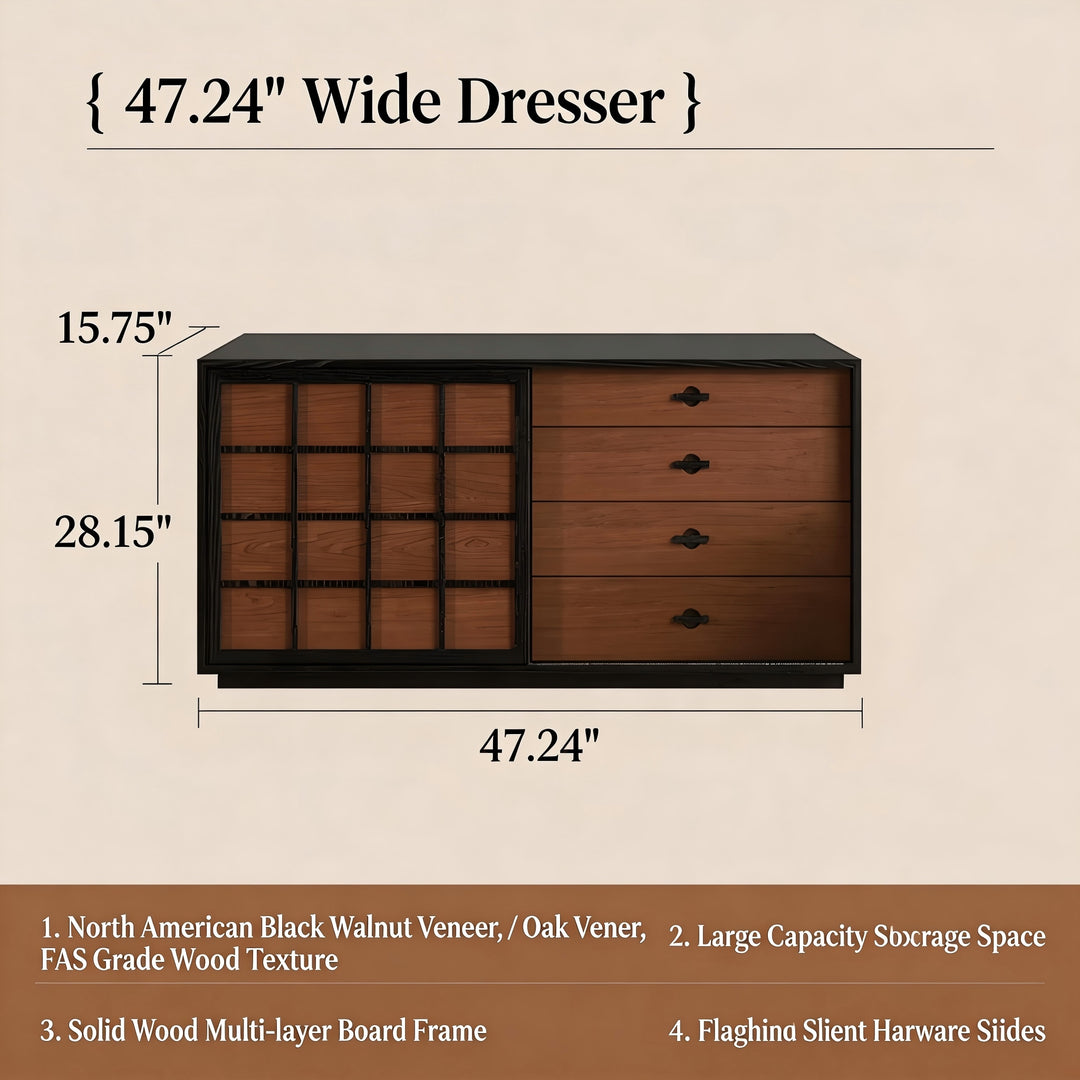 Modern Japandi Vanity Desk with Storage Cabinet Walnut Finish Makeup Table with Drawers Black Frame with Stool