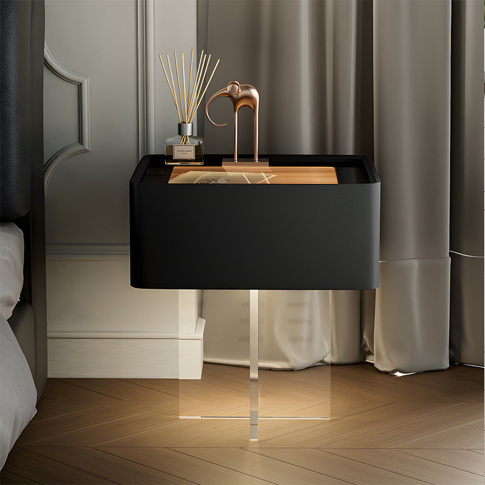 Smart Nightstand with Transparent Acrylic Legs and Motion Sensor LED Light
