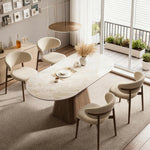 Load image into Gallery viewer, Oval Dining Table Solid Wood Walnut Veneer Base Scratch Resistant Sintered Stone Top Modern Stylish Design
