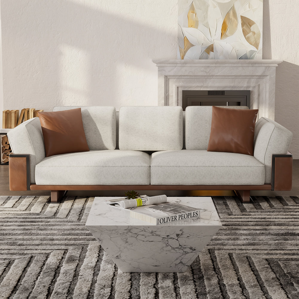 110" Modern 4-Seater Leather Sofa Luxury Comfort with High-Density Foam Solid Wood Frame & Brushed Stainless-Steel Accents