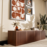 Load image into Gallery viewer, 72.15&#39;&#39;Walnut Straight Vertical Slatted TV Stand Modern Minimalist Large Storage
