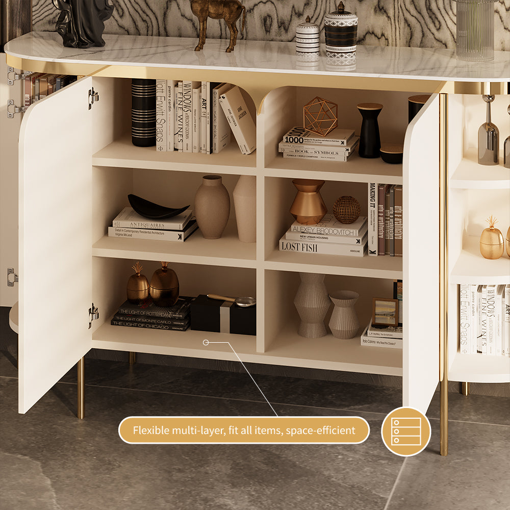 58.5'' White & Gold Contemporary Sideboard with Adjustable Shelves