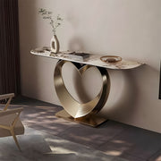 Elegant Heart-Shaped Base Console Table in Gold with Marble Top