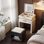Load image into Gallery viewer, Modern Minimalist Vanity Desk with LED Mirror Storage Drawer Makeup Table Set with Upholstered Stool
