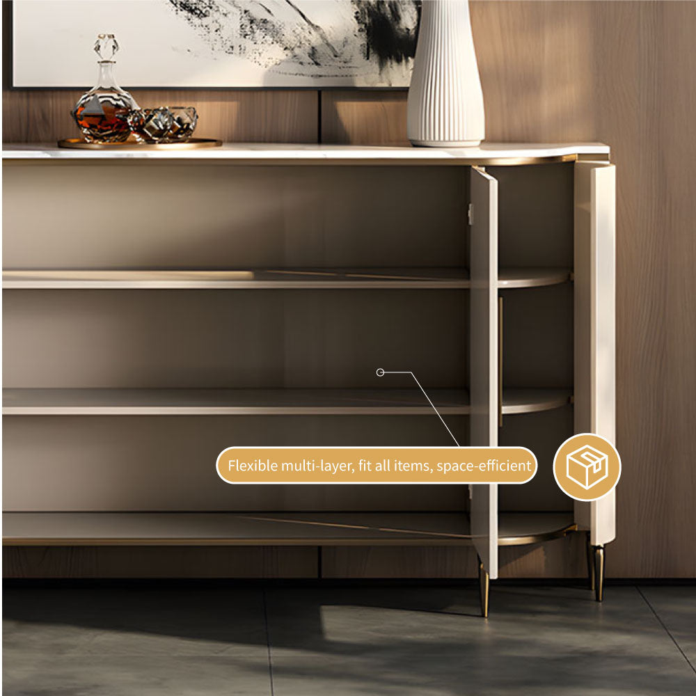 54.6" Elegant Cream White Sideboard Buffet Cabinet with Adjustable Shelves
