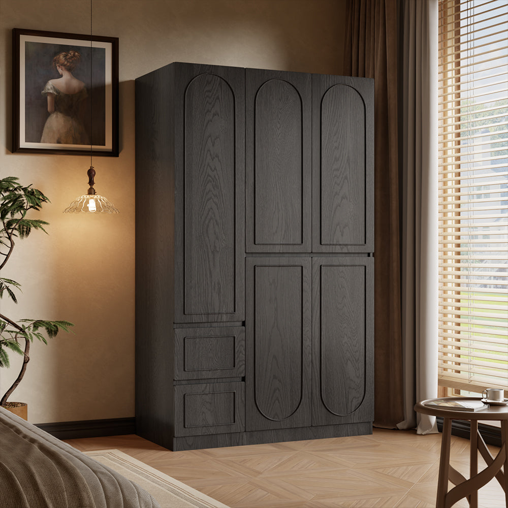 Modern Black Three-Door Wardrobe with Drawers Eco-Friendly Design & Elegant Storage