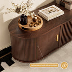 Load image into Gallery viewer, 70.2&#39;&#39; Walnut Curved TV Stand Vertical Textured Design with Metal Handles
