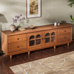 Load image into Gallery viewer, 78&#39;&#39; Neo-Chinese Style TV Cabinet Solid Wood Drawers Arch Glass Doors Elevated Storage Base

