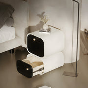 Elegant Two-Tier Nightstand with Rotating Drawer and Modern Minimalist Design