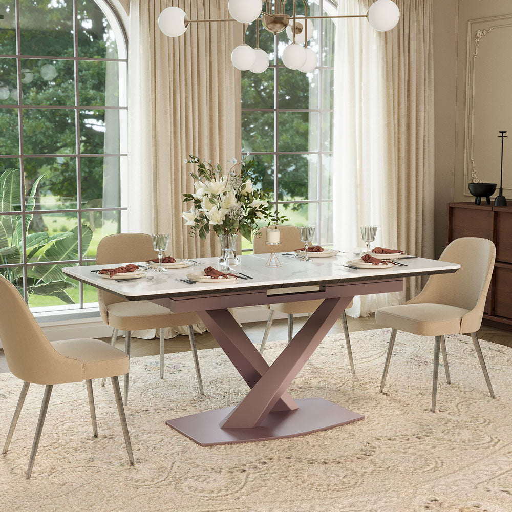 59" to 70.8" Elegant Extendable Dining Table with Sculptural Cross-Base