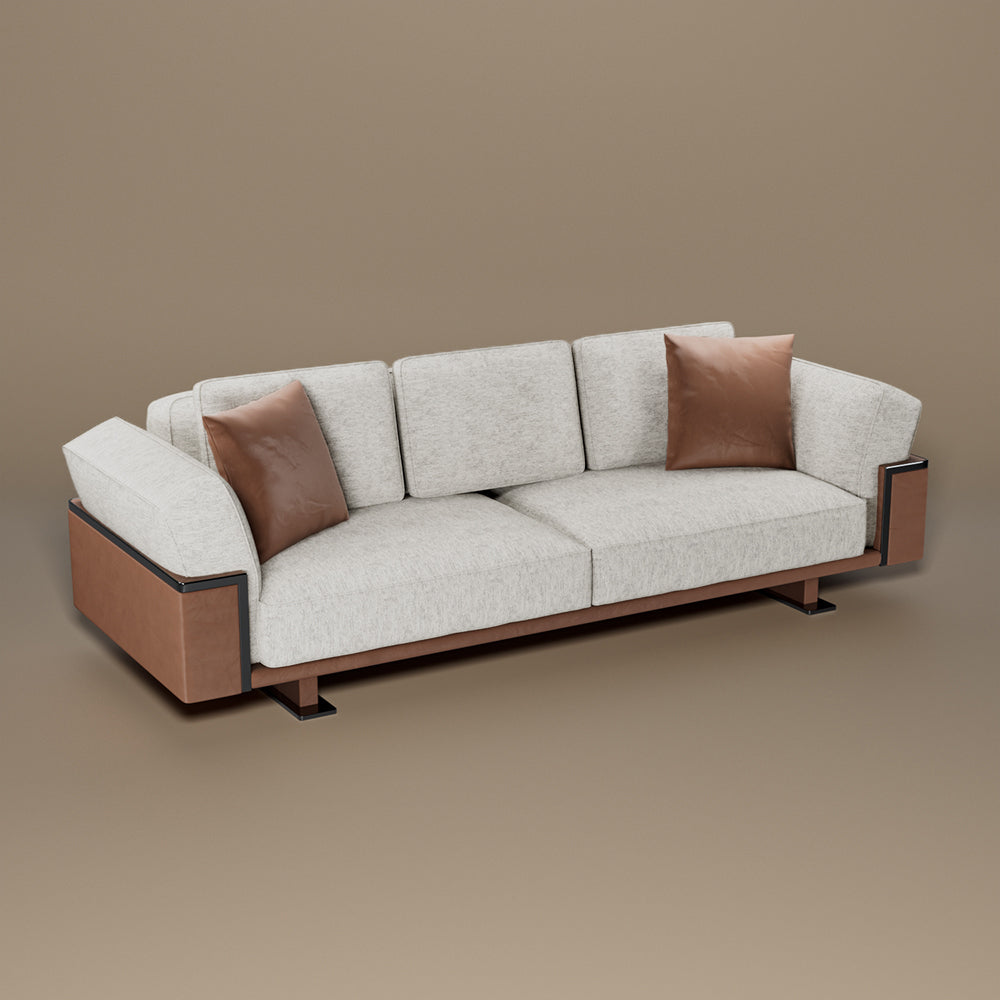 110" Modern 4-Seater Leather Sofa Luxury Comfort with High-Density Foam Solid Wood Frame & Brushed Stainless-Steel Accents