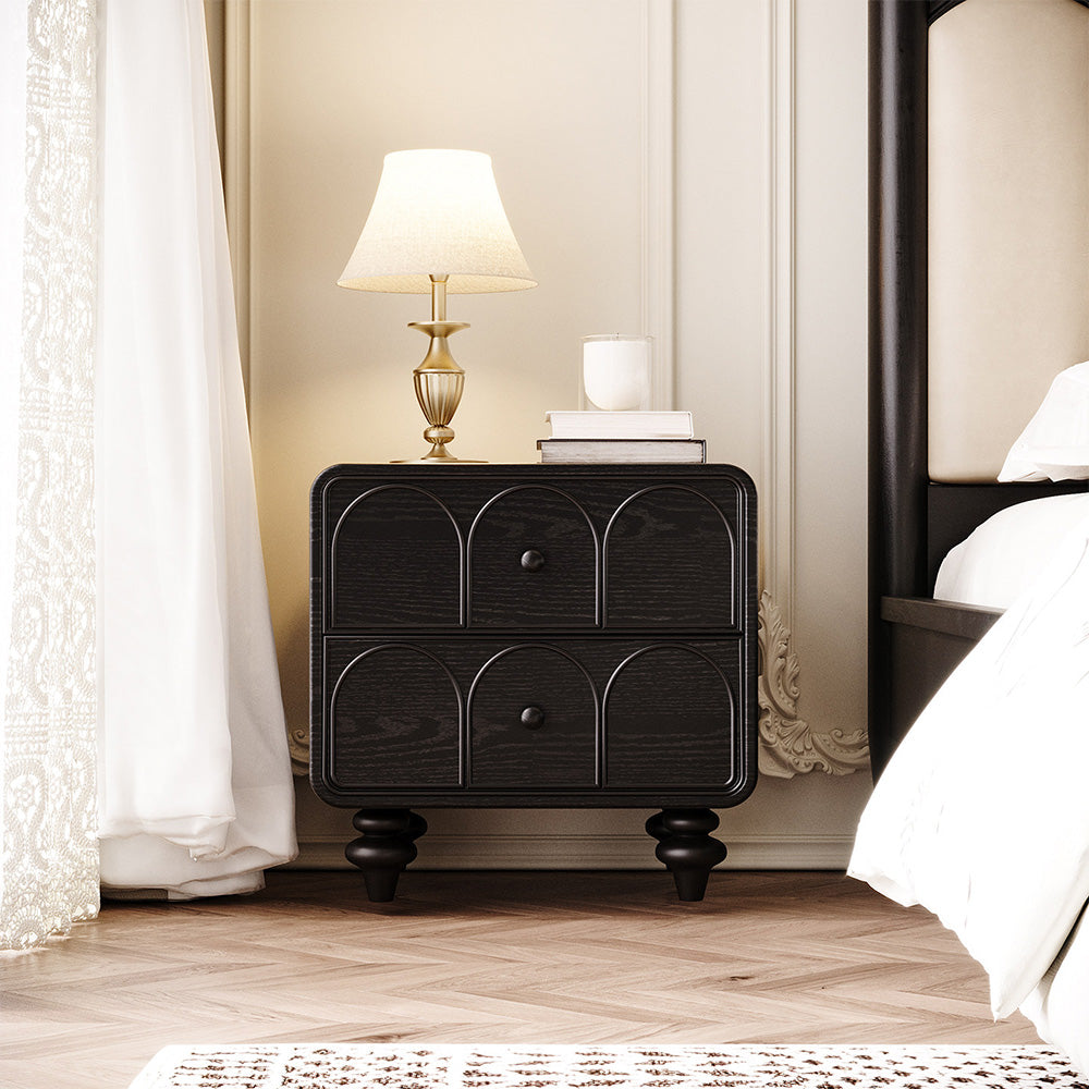 Vintage Arched Wood Nightstand With Turned Legs for Bedroom