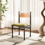 Load image into Gallery viewer, 18.33&#39;&#39;Mid Century Dining Chair Carved Wood Frame Green Fabric Seat Vintage Style
