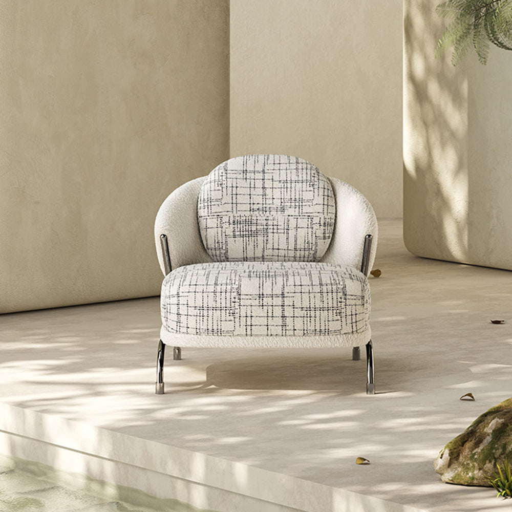 Modern Artistic Lounge Chair with Curved Back and Pattern Upholstered Accent Design
