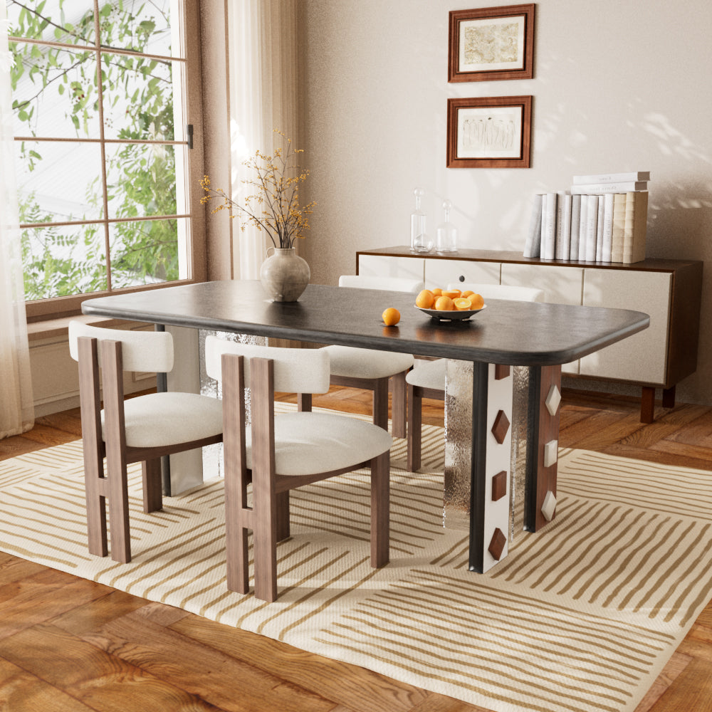 2PCS Dining Chair Modern Ash Wood Frame Boucle Upholstery Minimalist Soft Seating