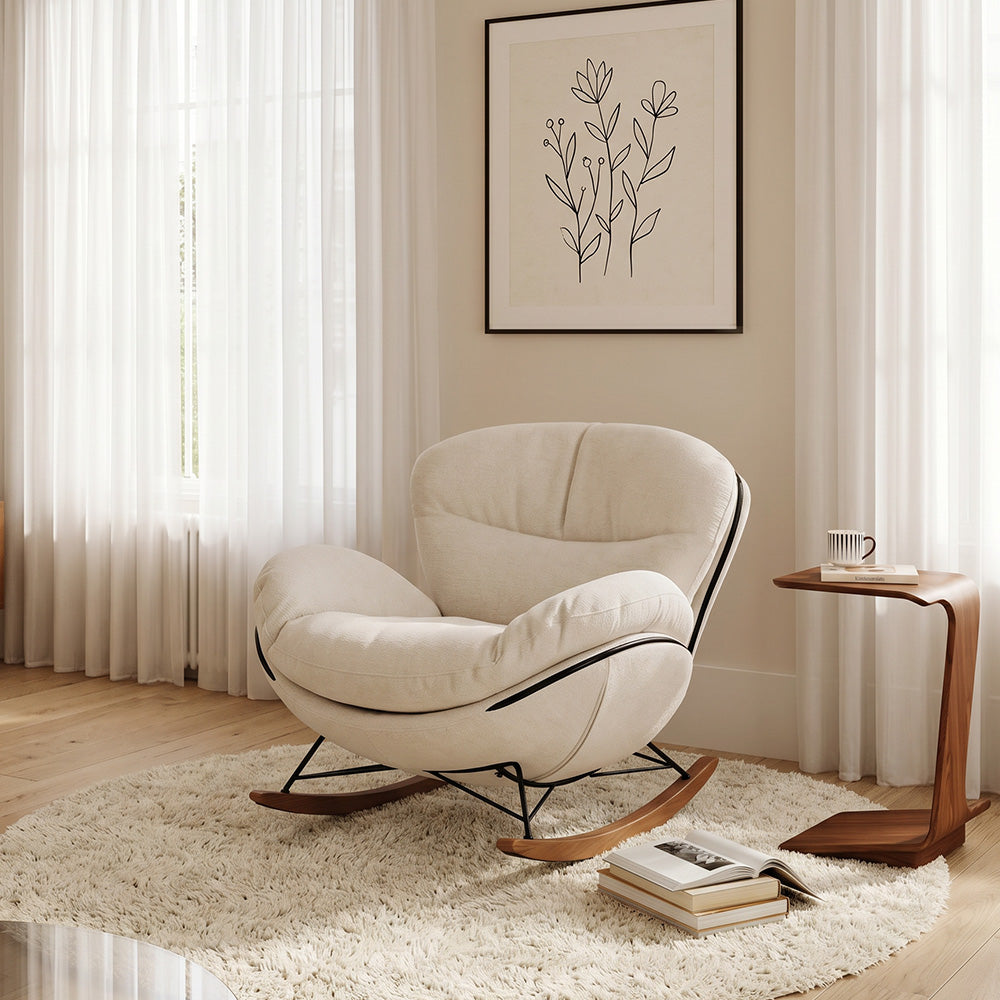 Cloud-Like Rocking Accent Chair with Soft Cushioning and Wooden Runners