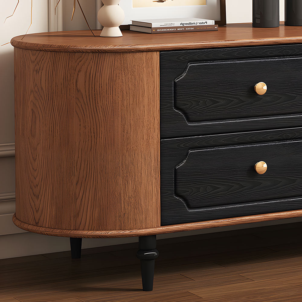Modern TV Stand Black and Wood Color Spacious Storage