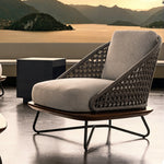 Load image into Gallery viewer, Modern Outdoor Lounge Chair with Handwoven Rope Backrest and Solid Wood Base
