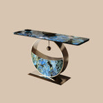 Load image into Gallery viewer, Luxurious Blue &amp; Gold Console Table with Elegant Circular Base
