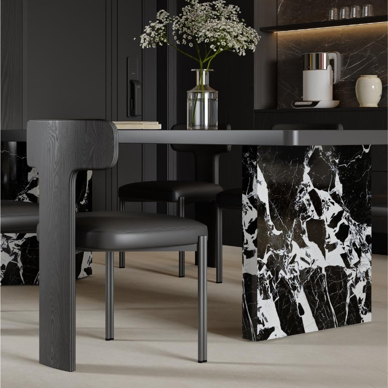 54.6"/62.4" Modern Italian Dining Table Set – Black Marble Base & Minimalist Luxury Design