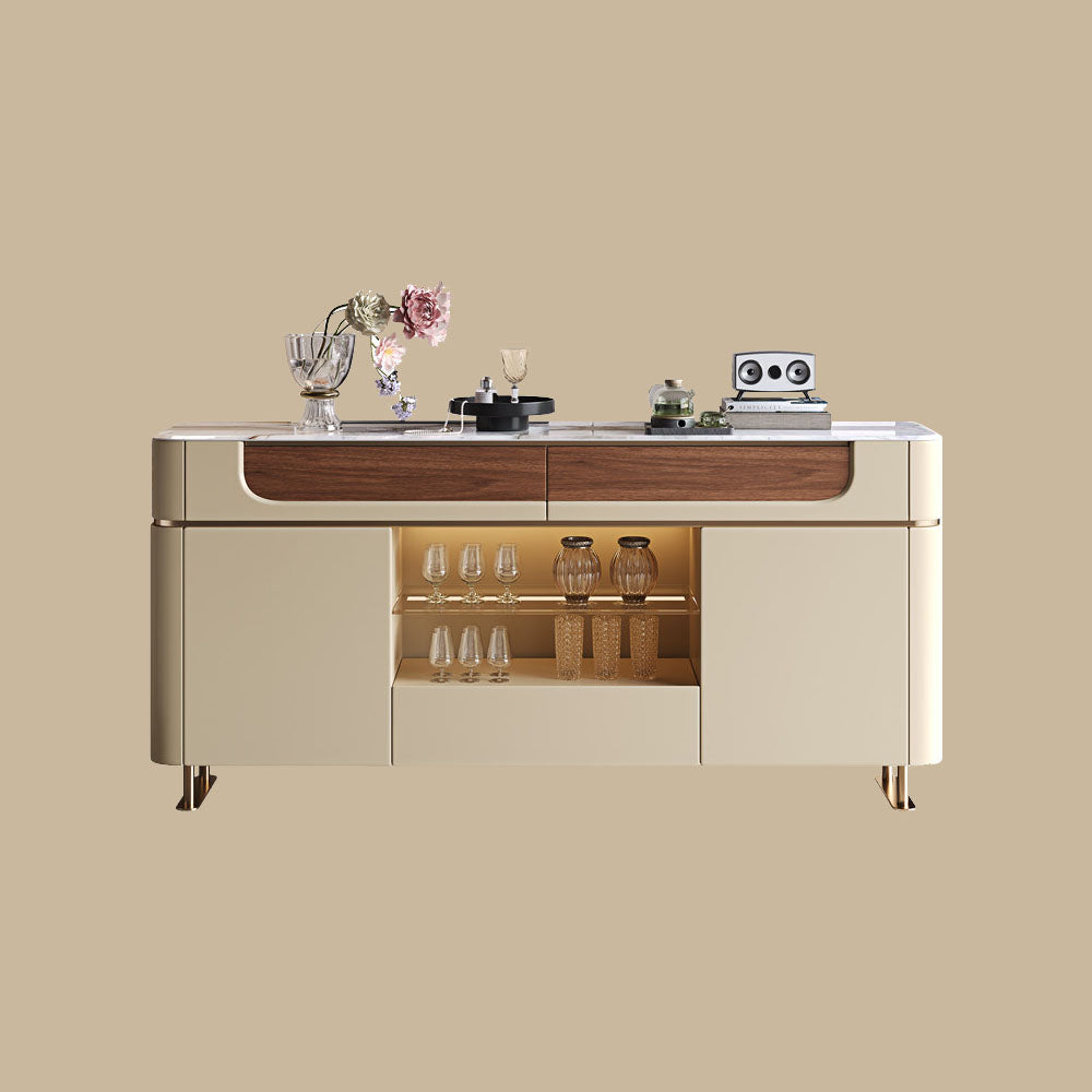59" Modern Luxury Sideboard Cabinet with Marble Marble-Effect Top and Integrated Display Shelves