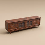 Load image into Gallery viewer, 78&#39;&#39; Neo-Chinese Style TV Cabinet Solid Wood Drawers Arch Glass Doors Elevated Storage Base
