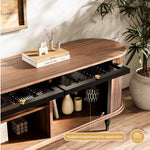 Load image into Gallery viewer, 78&quot; Retro TV Stand Curved Edge Design Arched Glass Doors Long Storage Cabinet Vintage Style Unit
