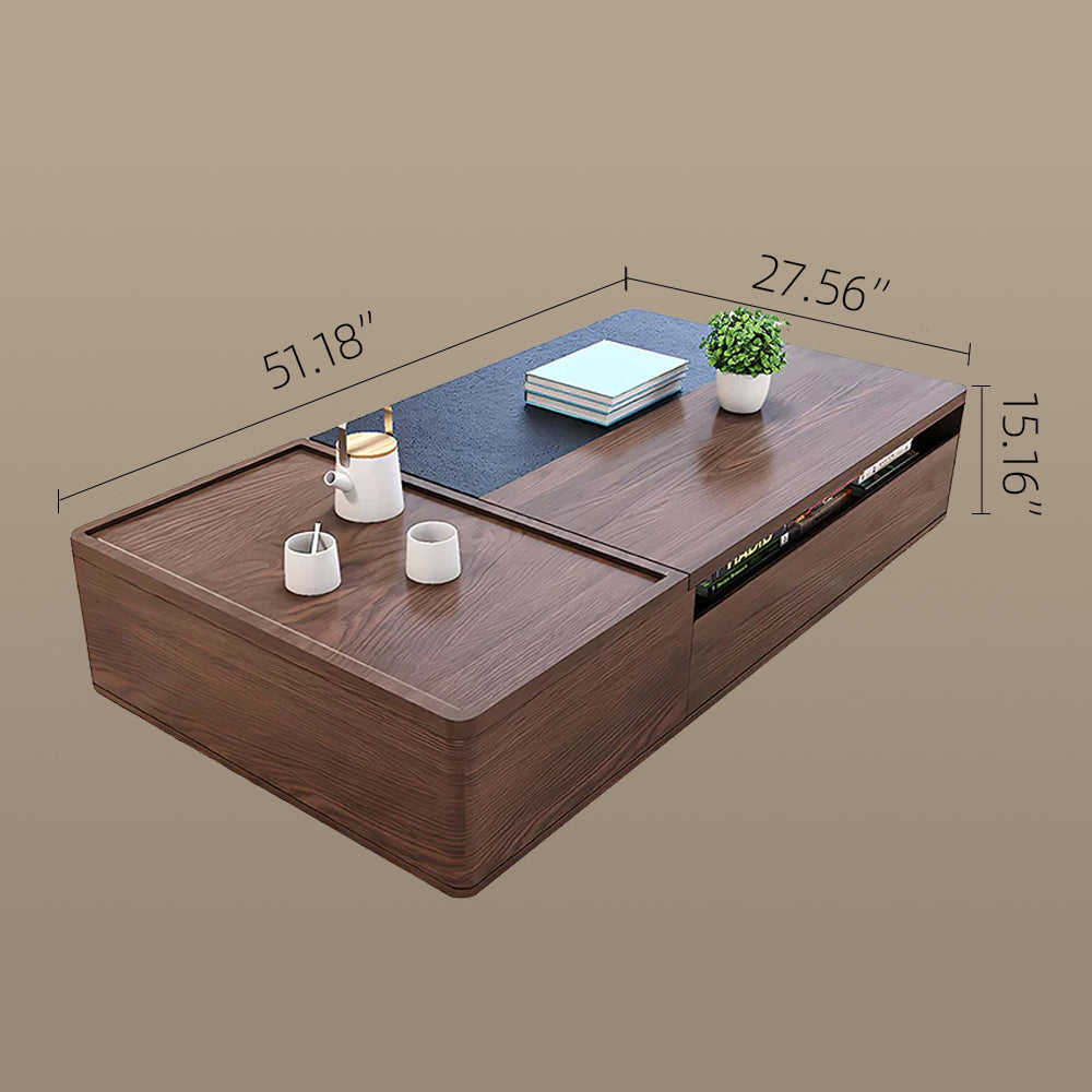 Walnut & Black Living Room Set Extendable TV Console Matching Coffee Table with Storage