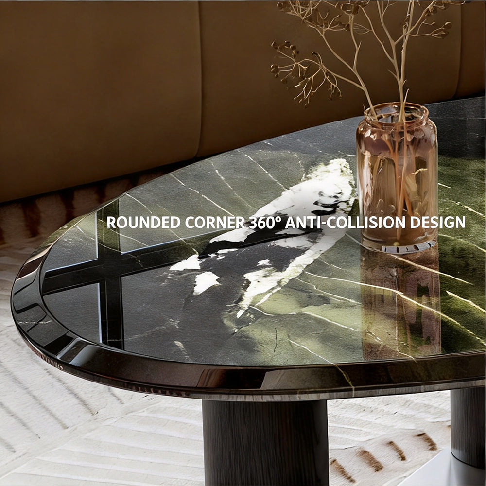 Modern Oval Coffee Table with Tempered Glass Top Black Base Minimalist Living Room Center Table